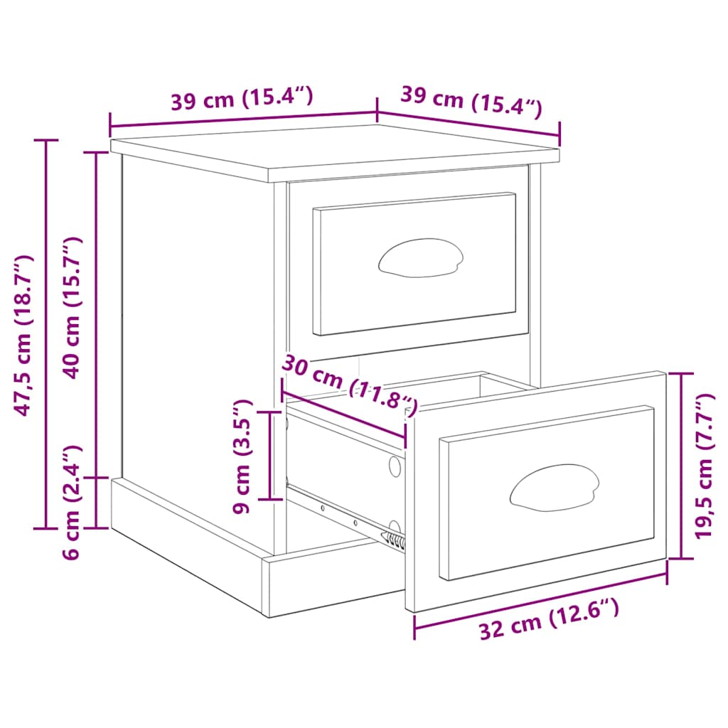 Armário de Cabeceira carvalho artisiano 39 x 39 x 47.5 cm