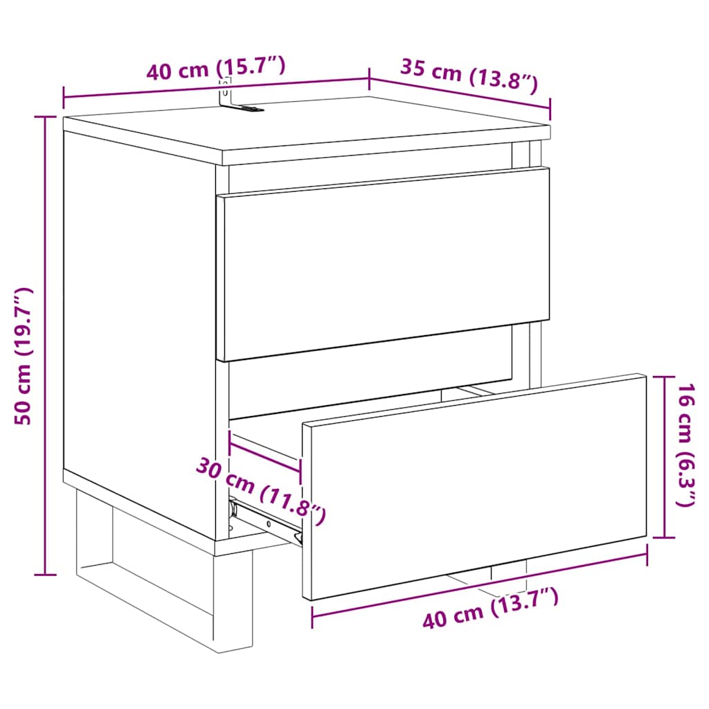 Armário de Cabeceira 2 pcs carvalho artisiano 40 x 35 x 50 cm