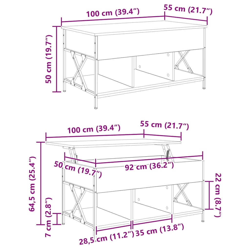 Mesa de centro Carvalho Artesanal 100 x 55 x 48.5 cm