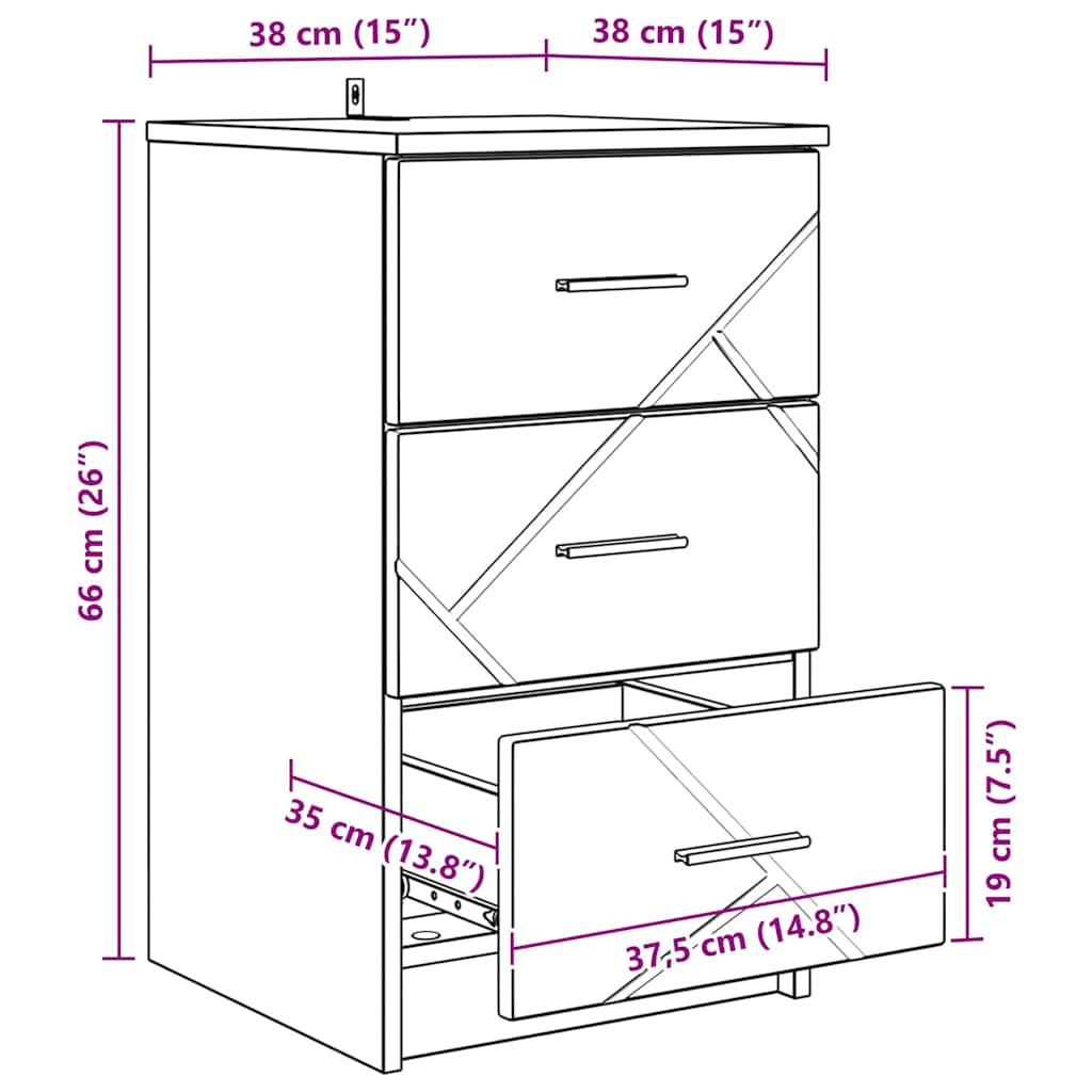 Armário de Cabeceira com gaveta Sonoma cinzento 38 x 38 x 66 cm