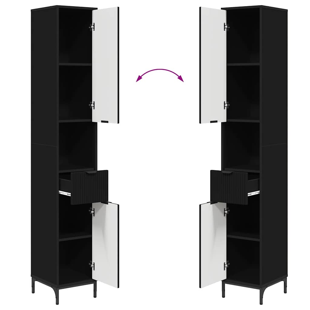 Armário Alto de Banheiro com gaveta Preto 31,5 x 33 x 190 cm