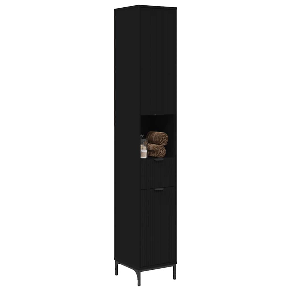Armário Alto de Banheiro com gaveta Preto 31,5 x 33 x 190 cm
