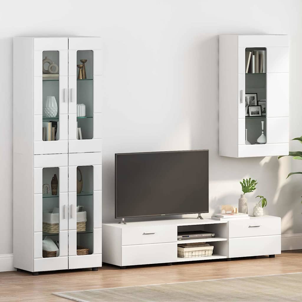 Estante de Parede com porta Branco brilhante 55 x 29 x 100 cm