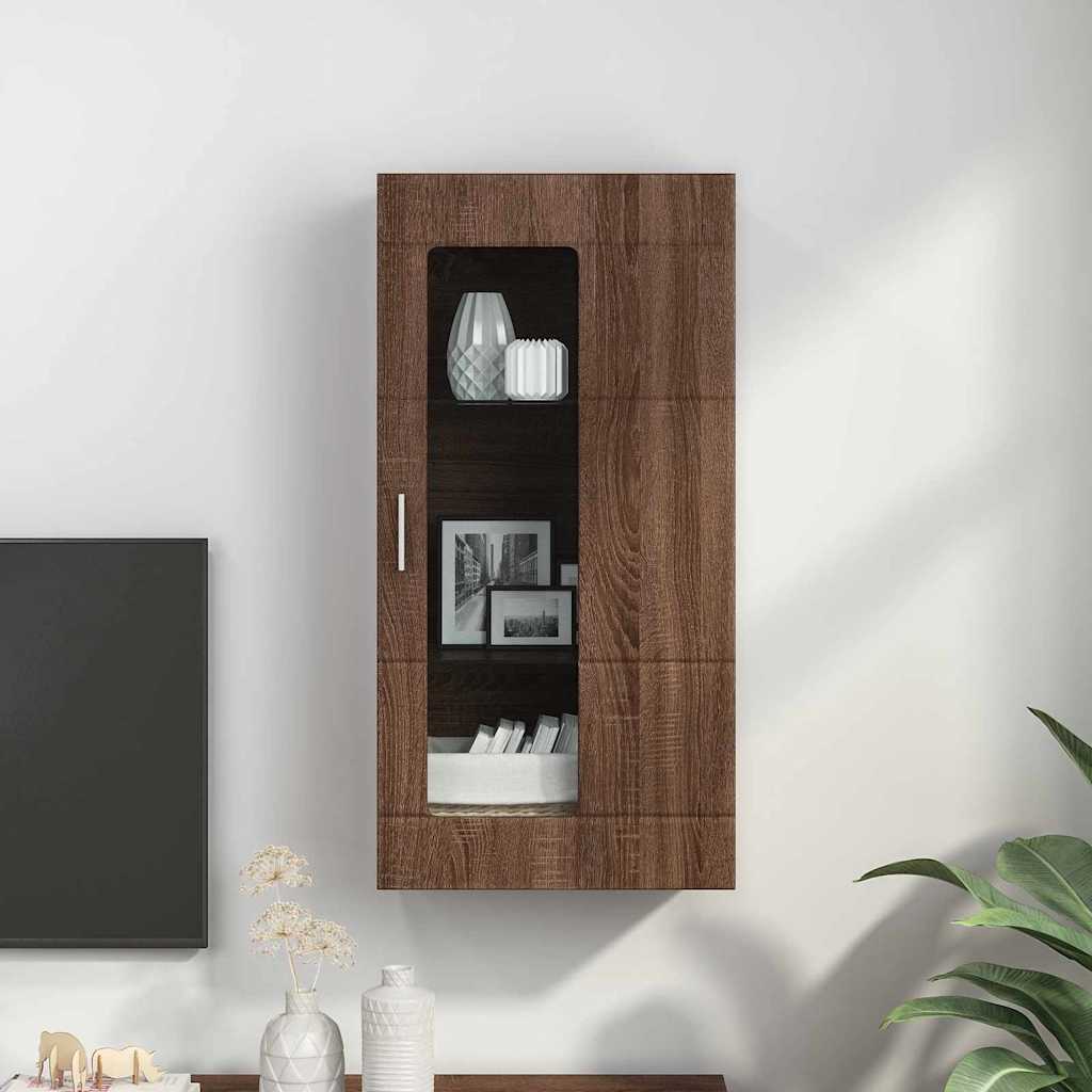 Estante de Parede com porta Carvalho castanho 55 x 29 x 100 cm