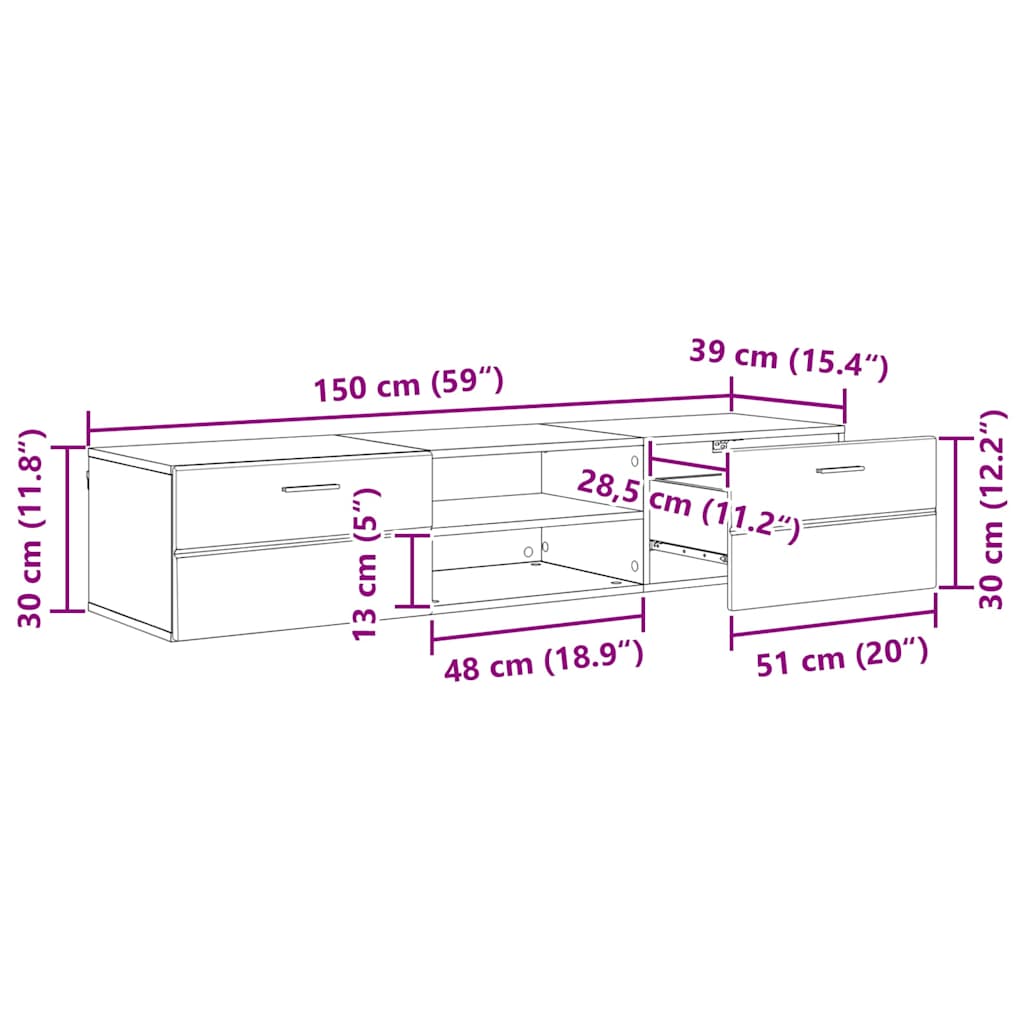 Gabinete para TV com gaveta Branco brilhante 150 x 39 x 30 cm