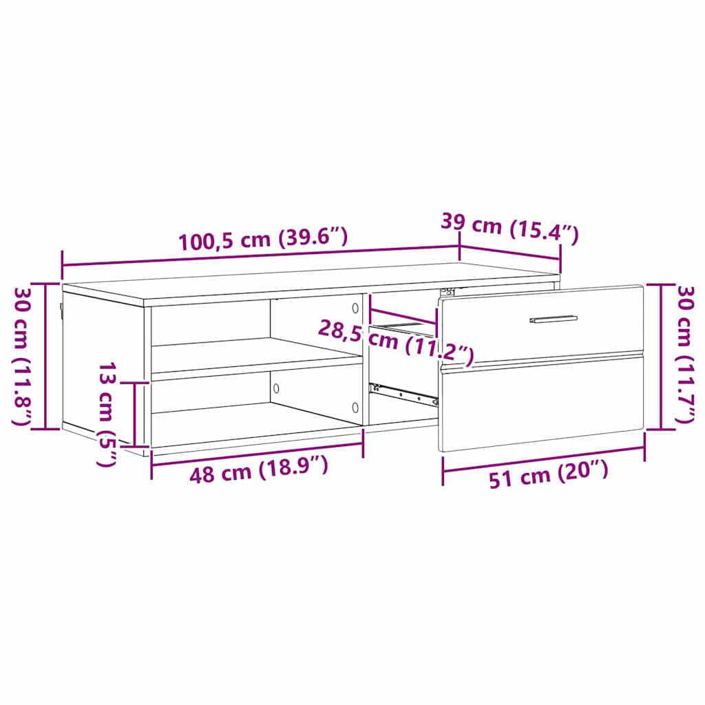 Gabinete para TV com gaveta Branco brilhante 100.5 x 39 x 30 cm