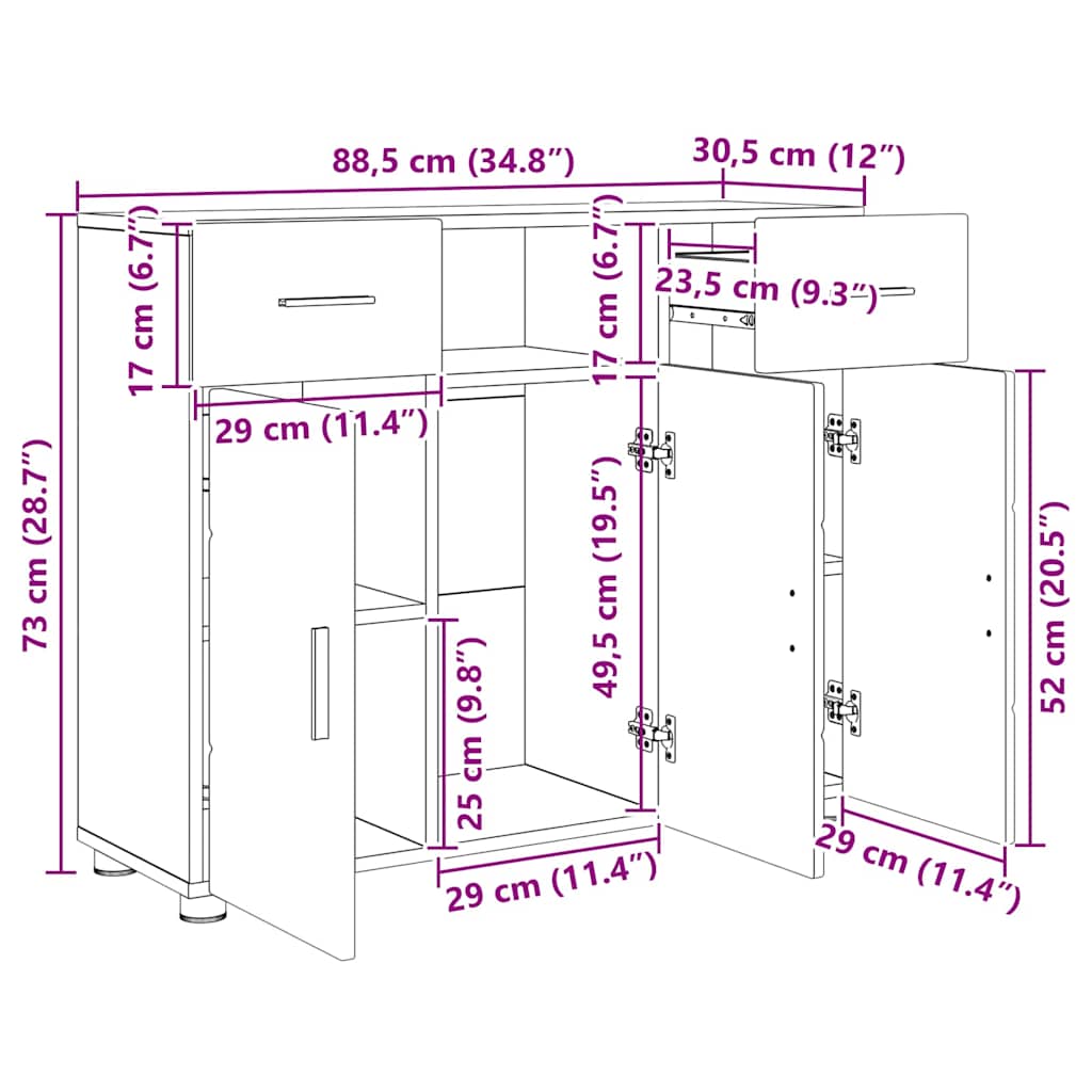 Buffet Sonoma cinzento 88.5 x 30.5 x 73 cm Madeira processada