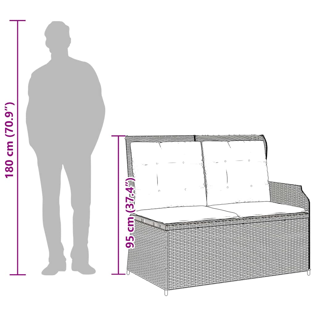 Banco de jardim com almofada Preto Rattan Sintético