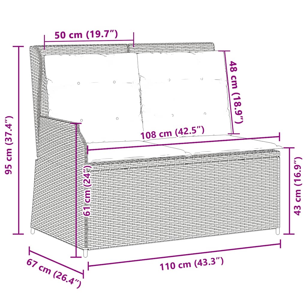 Banco de jardim com almofada Castanho Rattan Sintético