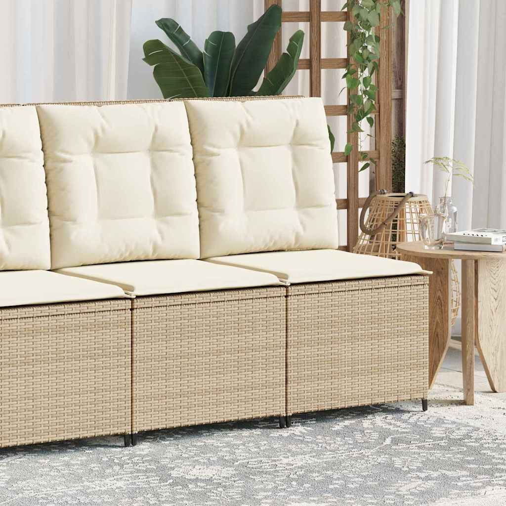 Sofá de jardim com almofada Bege Rattan Sintético