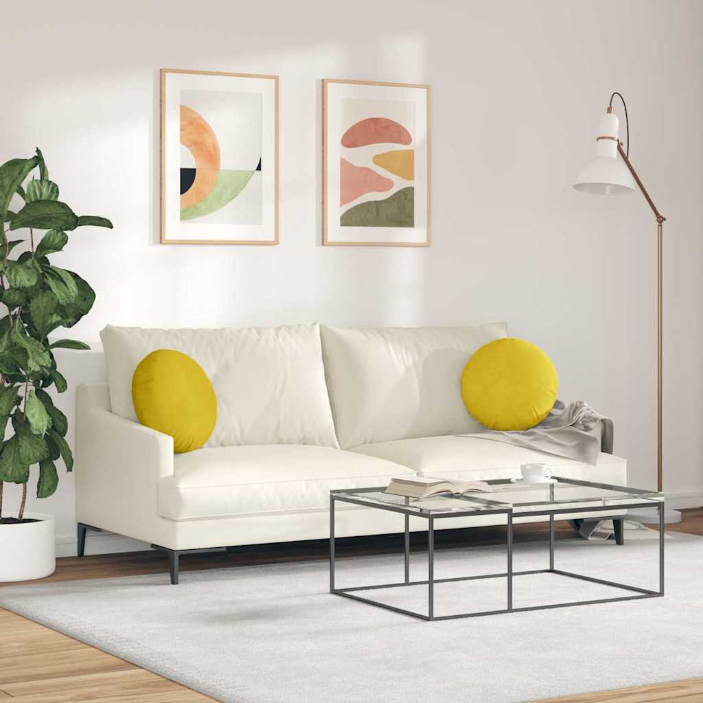 Almofadas de Assento 2 pcs Amarelo Ø80 x 29 cm Veludo