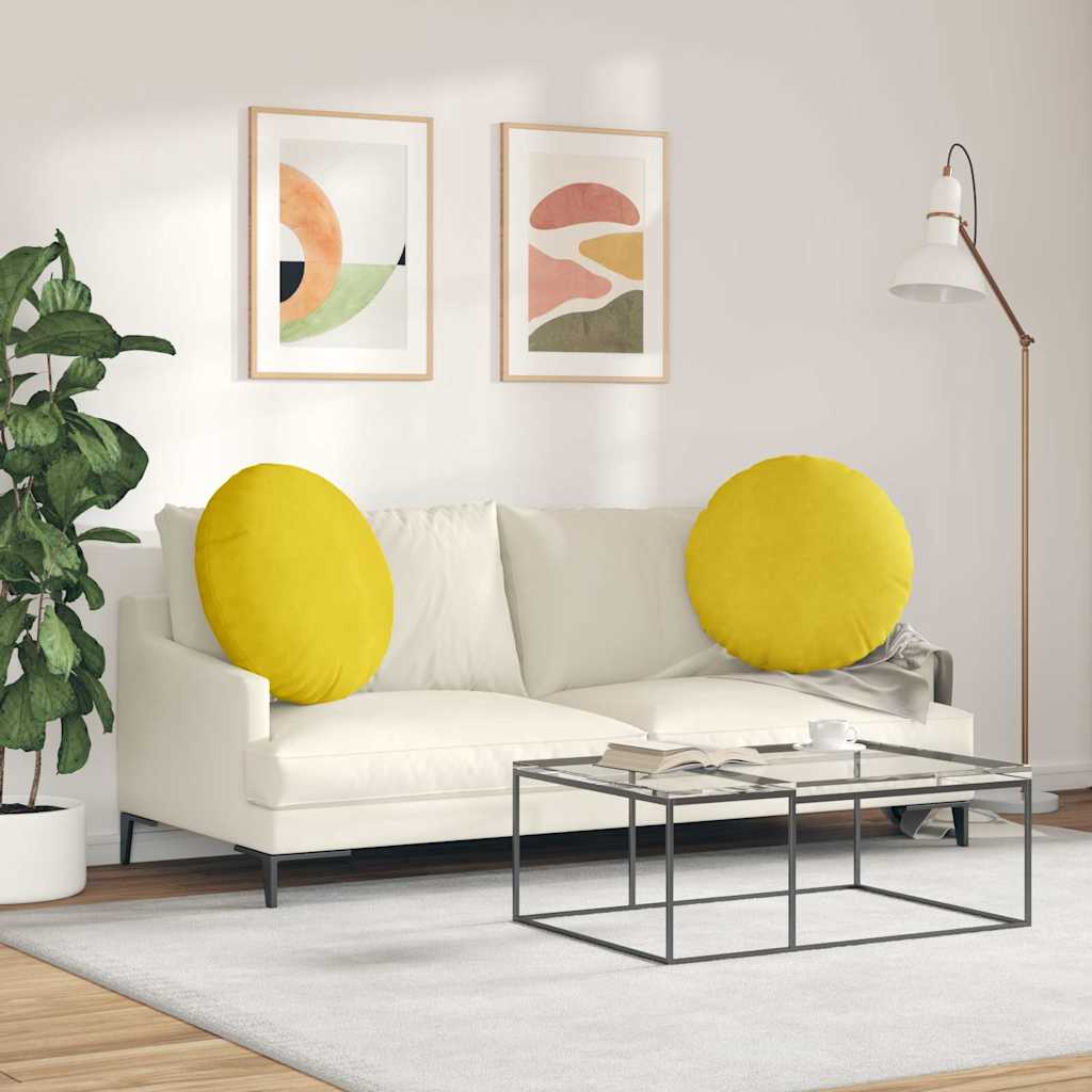 Almofadas de Assento 2 pcs Amarelo Ø80 x 29 cm Veludo