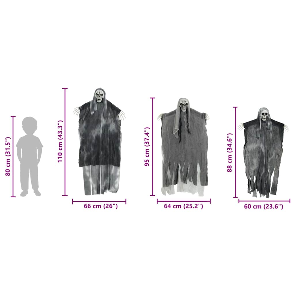 Fantasma de Halloween Pendente 3 pcs Preto 66 x 110 cm