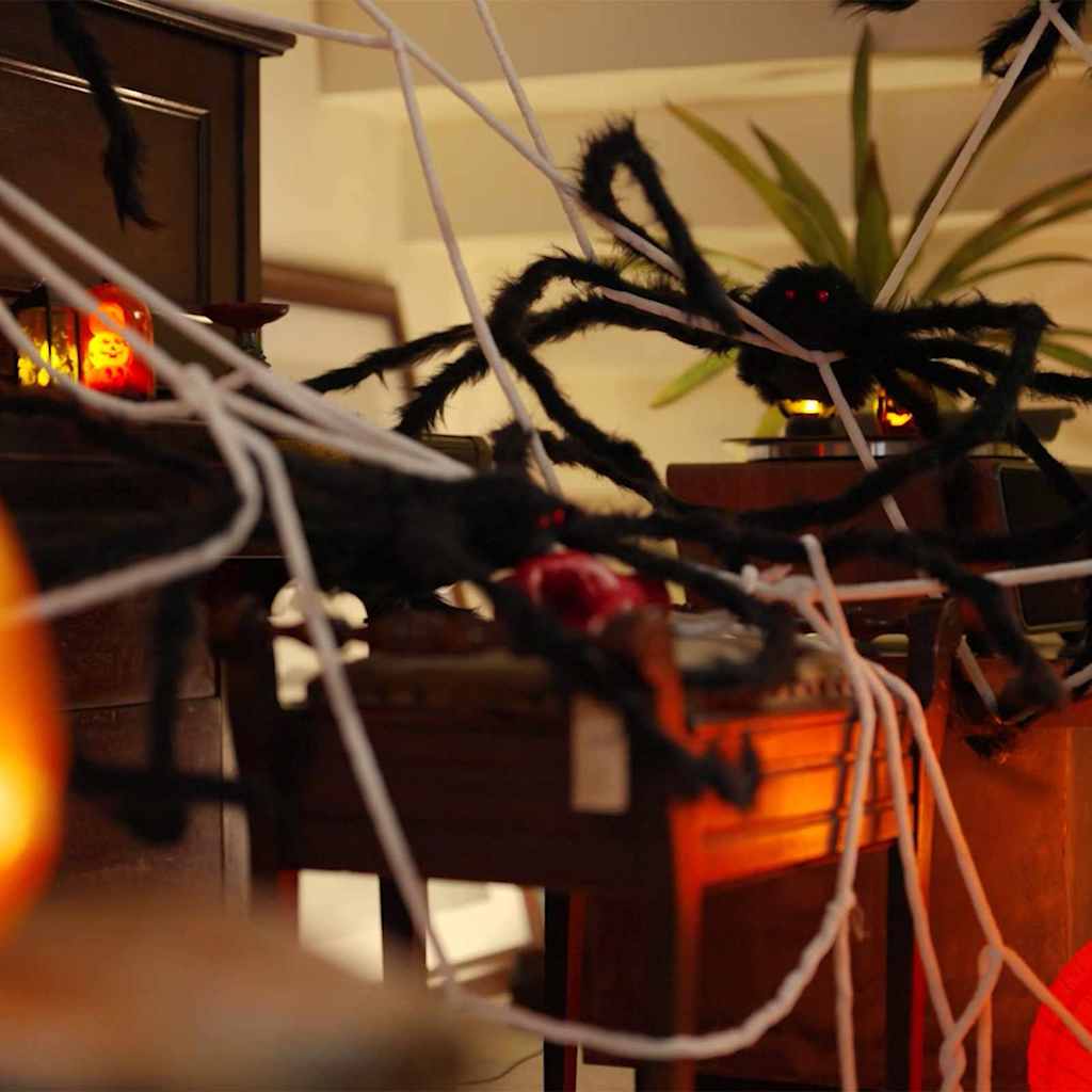 Decoração de Aranha de Halloween com Teias 4 pcs 150 cm