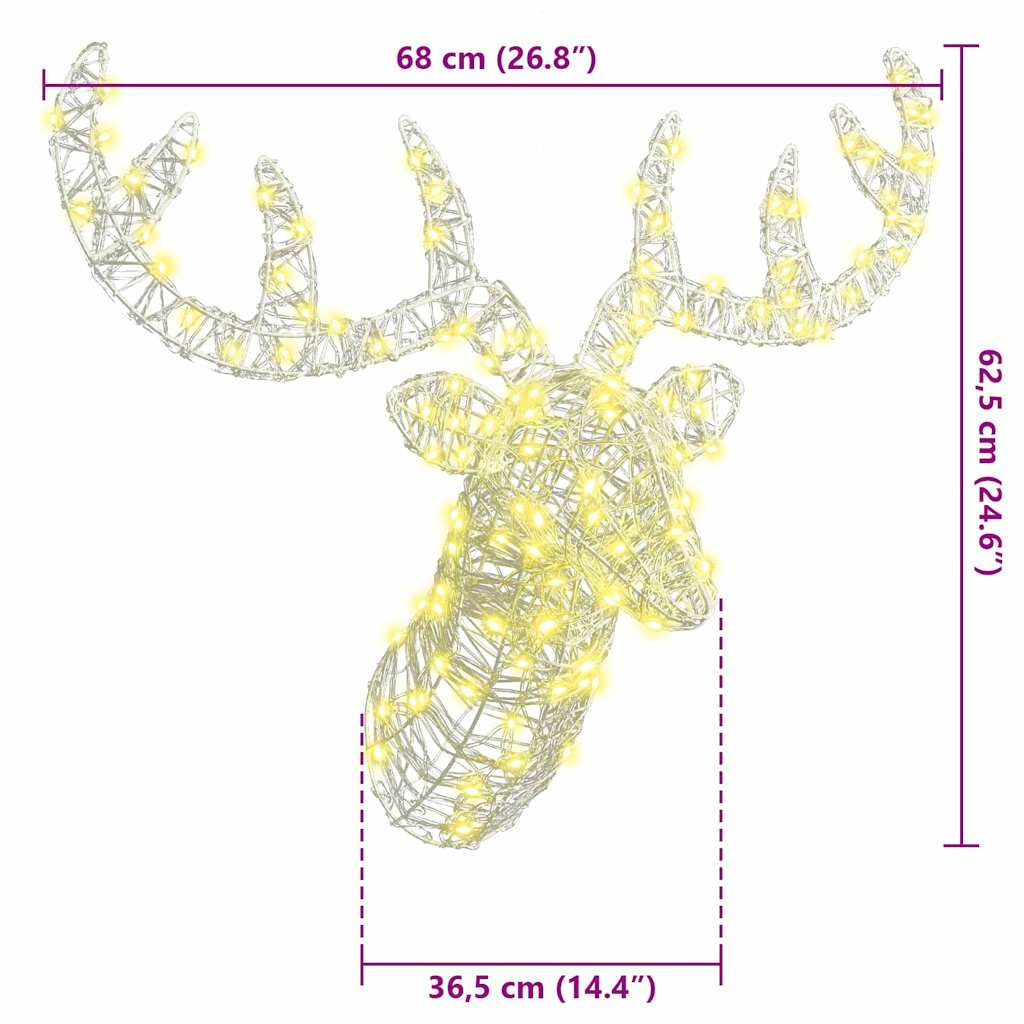 Cabeça de Rena com 140 LEDs Azul 60 cm Acrílo