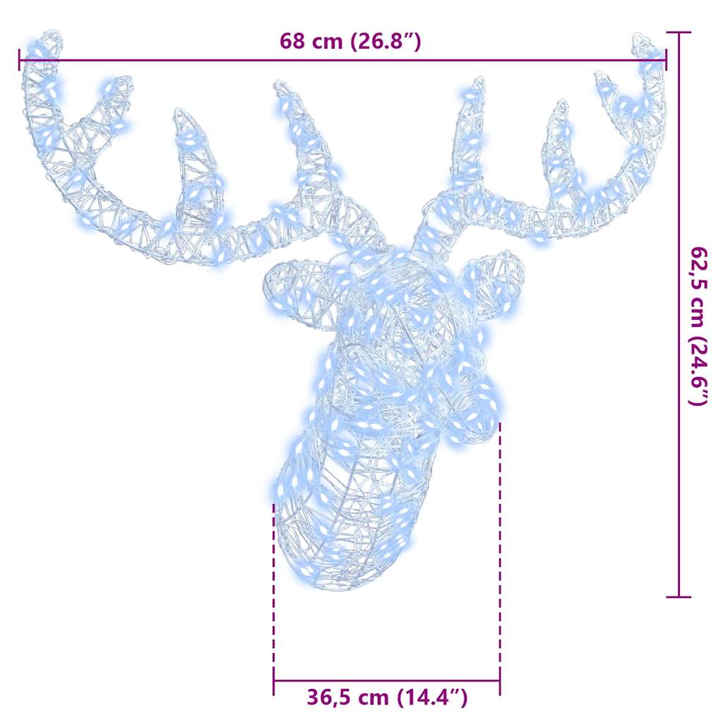 Cabeça de Rena com 140 LEDs Azul 60 cm Acrílo