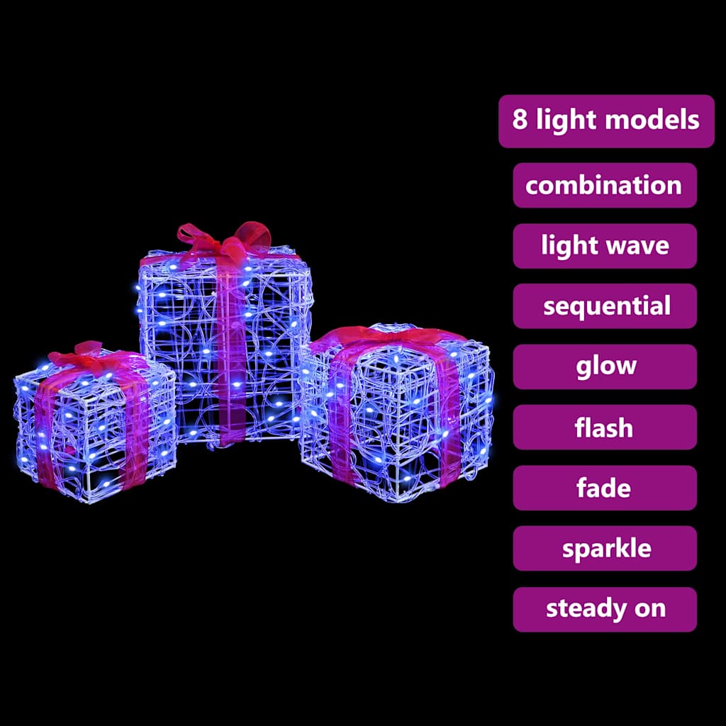 Caixa de Presente com 60 LEDs 3 pcs Azul 20 x 20 x 20 cm Acrílo