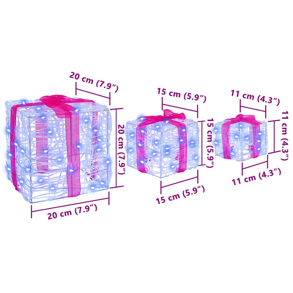 Caixa de Presente com 60 LEDs 3 pcs Azul 20 x 20 x 20 cm Acrílo