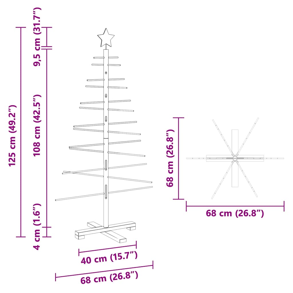 Árvore de Natal de Madeira com suporte Castanho 125 cm Bambu