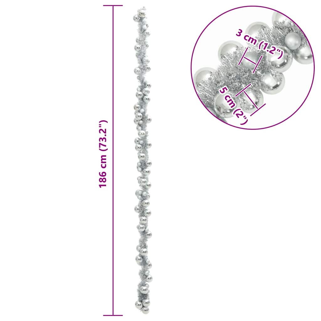 Guirlanda de Bolas de Natal Prateado 186 cm Poliestireno