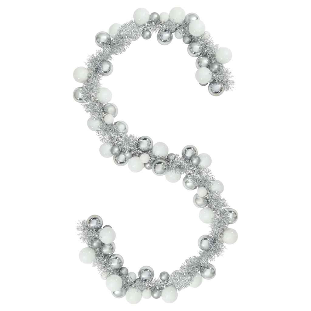 Guirlanda de Bolas de Natal Branco e Prata 186 cm Poliestireno