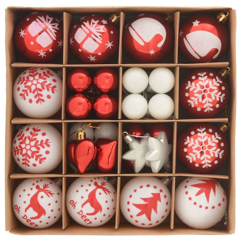 Conjunto de Bolas de Natal 40 pcs Vermelho e Branco