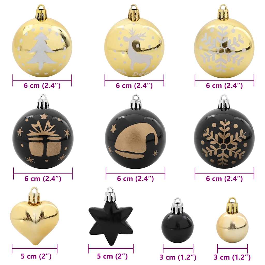 Conjunto de Bolas de Natal 40 pcs Preto e Ouro