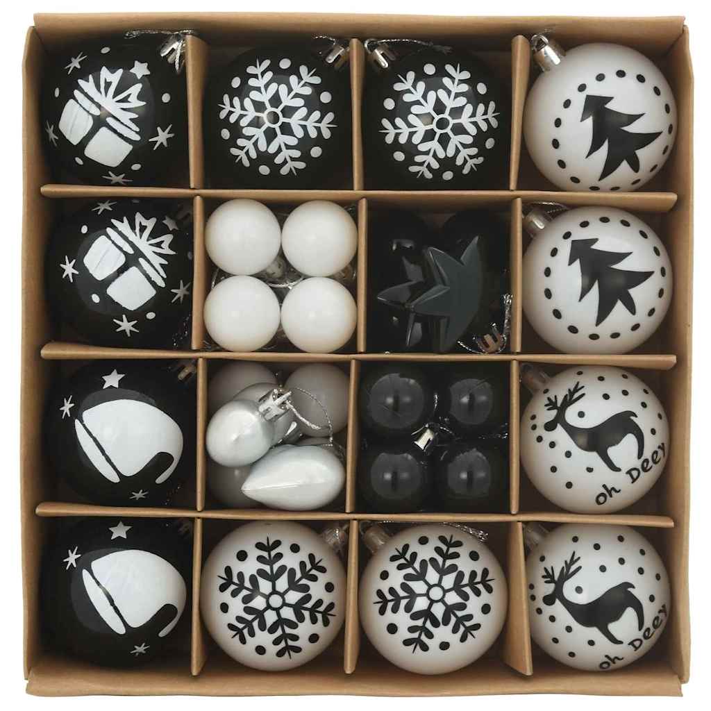 Conjunto de Bolas de Natal 40 pcs Preto e Branco
