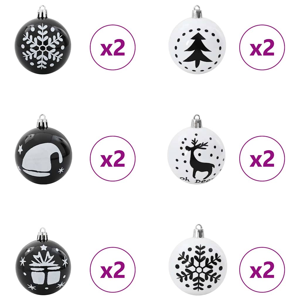 Conjunto de Bolas de Natal 40 pcs Preto e Branco