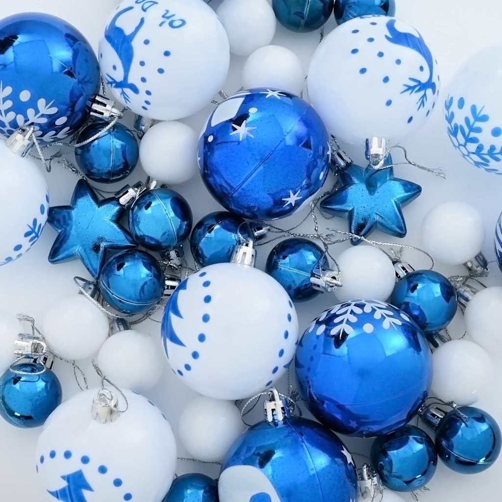 Conjunto de Bolas de Natal 40 pcs Azul e Branco