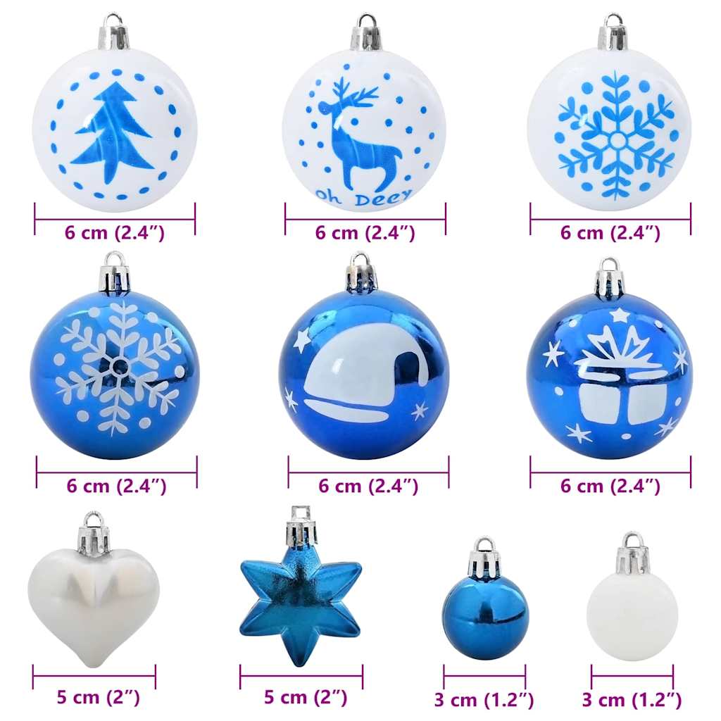 Conjunto de Bolas de Natal 40 pcs Azul e Branco