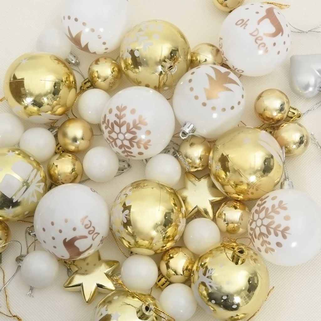 Conjunto de Bolas de Natal 40 pcs Branco e Dourado