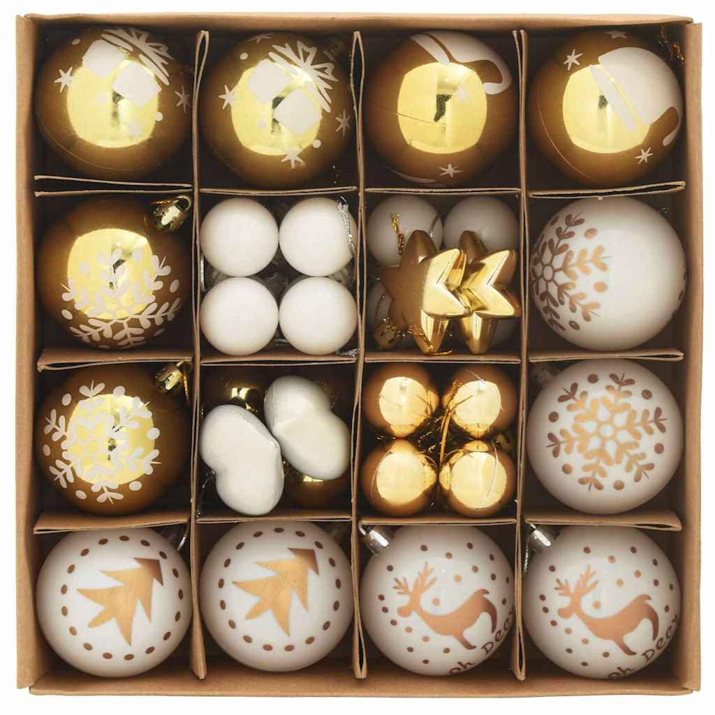 Conjunto de Bolas de Natal 40 pcs Branco e Dourado