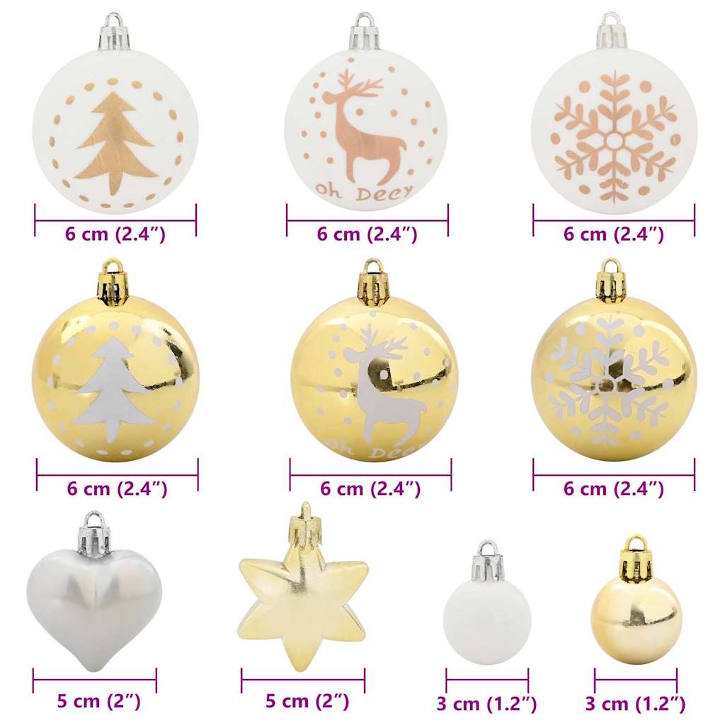 Conjunto de Bolas de Natal 40 pcs Branco e Dourado