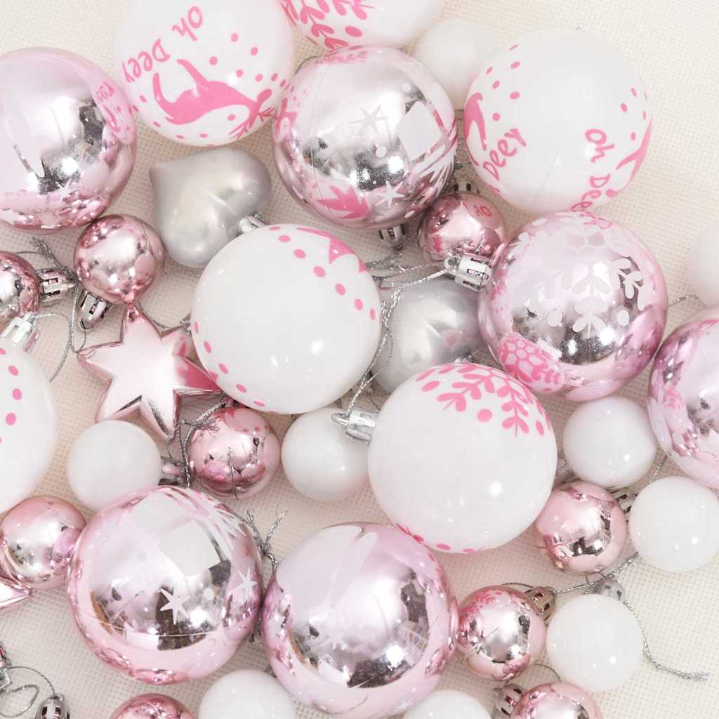 Conjunto de Bolas de Natal 40 pcs Branco e Rosa