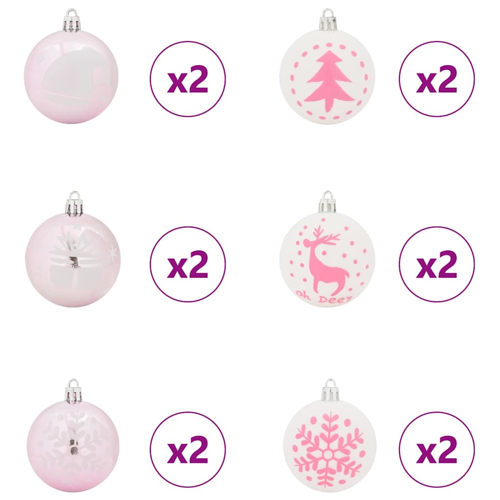 Conjunto de Bolas de Natal 40 pcs Branco e Rosa