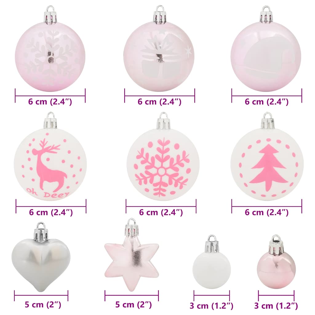 Conjunto de Bolas de Natal 40 pcs Branco e Rosa