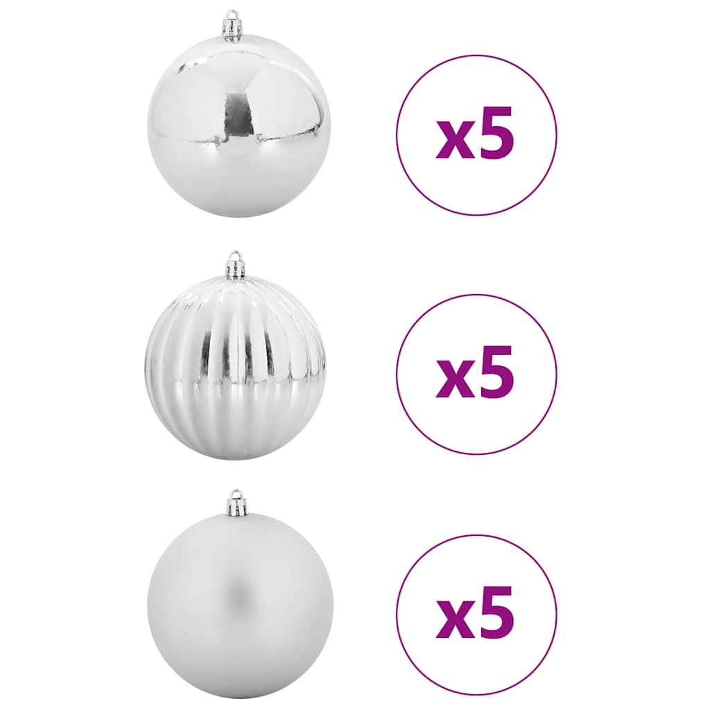 Conjunto de Bolas de Natal 15 pcs Prateado XL