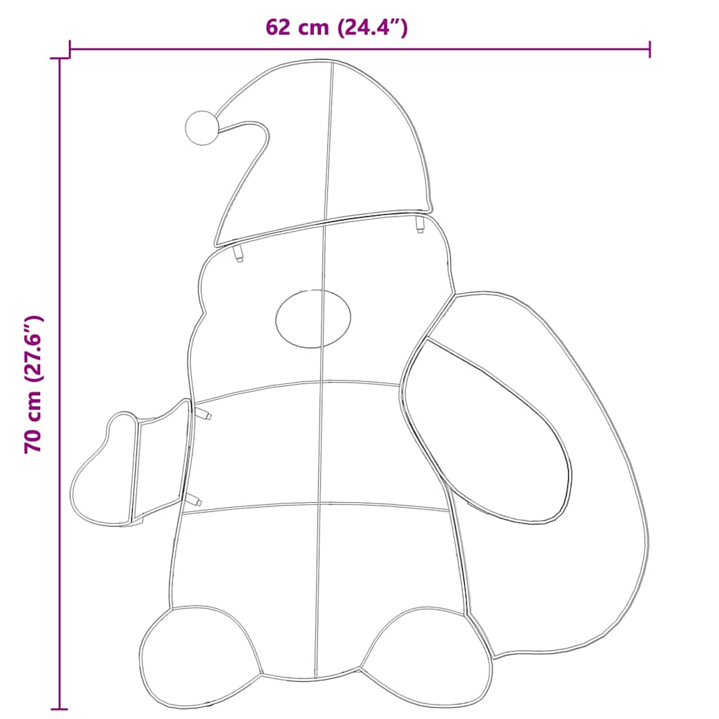 Papai Noel Iluminado com 60 LEDs Branco quente 62 x 70 cm