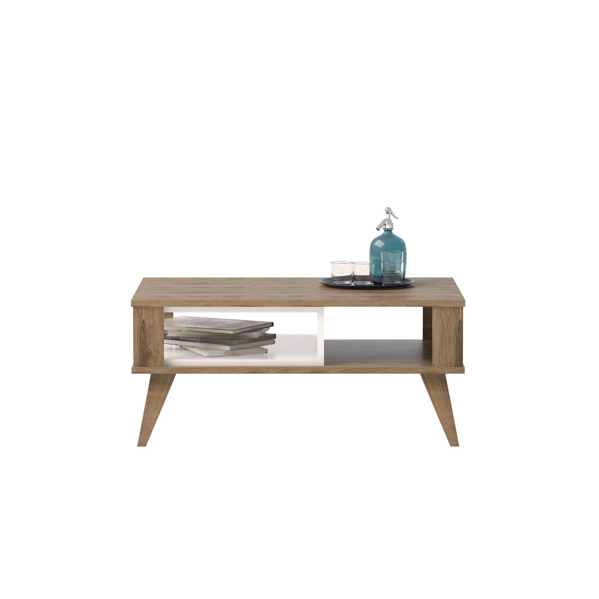 Mesa de Centro Moderna, Carvalho e Branco, 90 x 60 x 40 cm | Painel de Partículas 100% Revestido em Melamina, 18 mm de Espessura | Multiuso com Armazenamento Adicional, Design Escandinavo