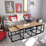 Mesa de Centro Extensível Moderna com 2 Mesas Laterais, Carvalho e Preto, 120x60x50 cm | Revestimento 100% Melamina, Estrutura de Metal, Armazenamento Adicional | Elegante e Funcional