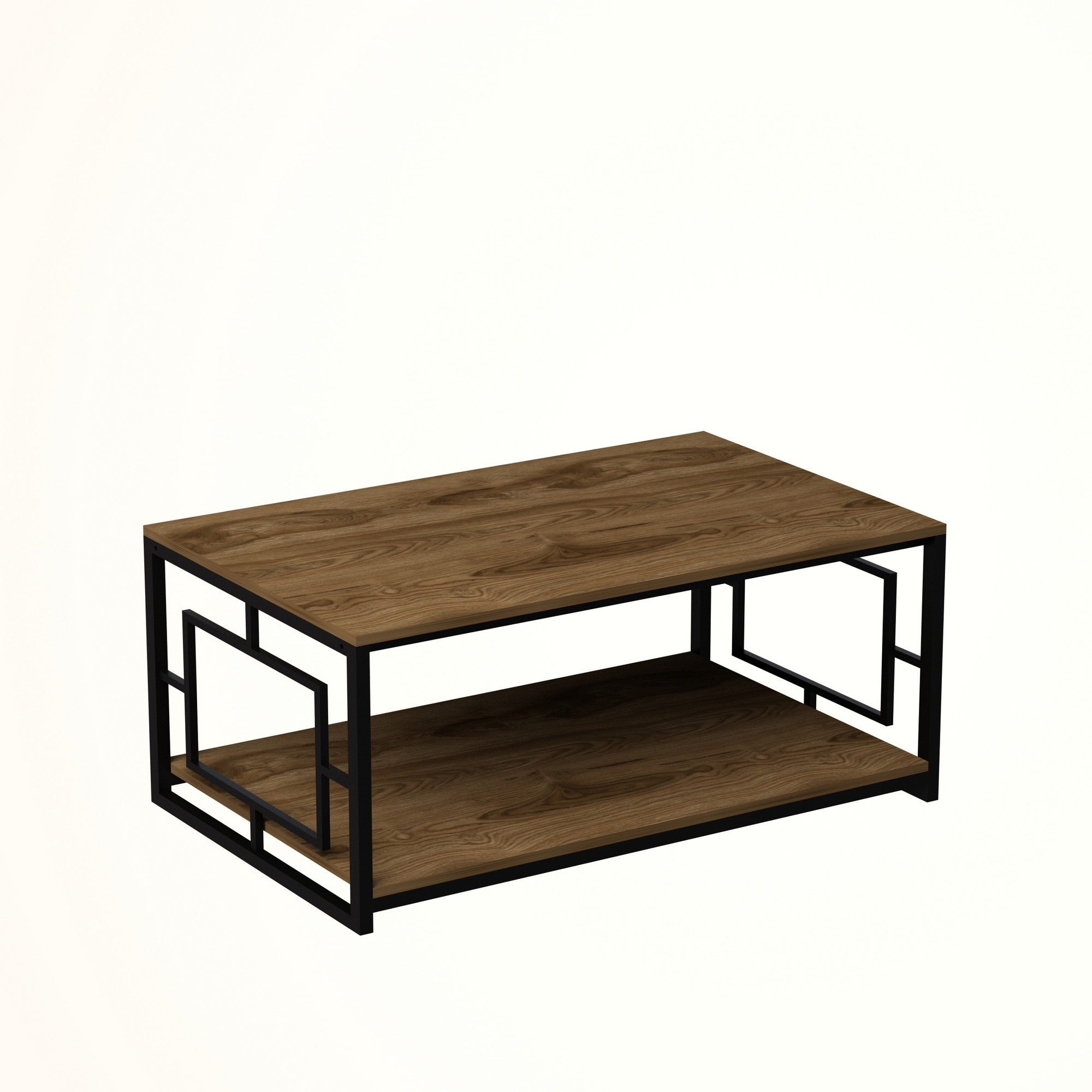 Mesa de Centro Moderna com Estrutura de Metal, Nogueira e Preto, 120 x 50 x 60 cm | Painel de Partículas 100% Revestido com Melamina, 18 mm | Elegante e Funcional com Armazenamento Extra