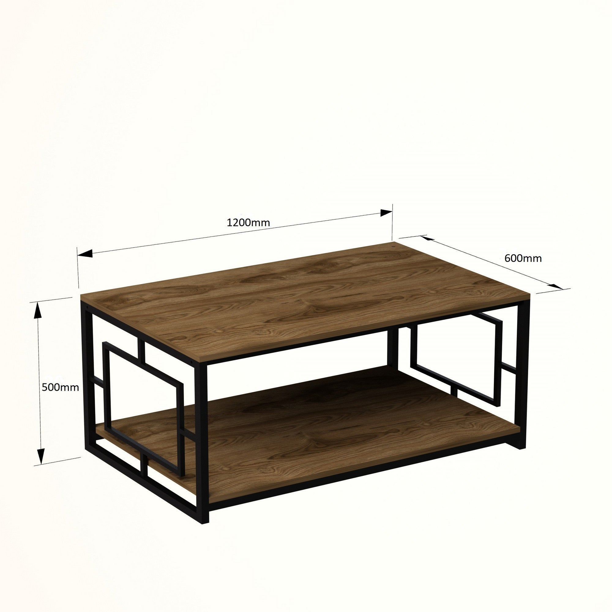 Mesa de Centro Moderna com Estrutura de Metal, Nogueira e Preto, 120 x 50 x 60 cm | Painel de Partículas 100% Revestido com Melamina, 18 mm | Elegante e Funcional com Armazenamento Extra