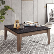 Mesa de Centro Moderna com Armazenamento Adicional, Nogueira e Preto, 85 x 35 x 85 cm | Painel de Partículas 100% Revestido com Melamina, 18 mm de Espessura | Design Elegante e Funcional para Casa e Hotel