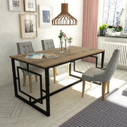 Mesa de Jantar Moderna, Nogueira e Preto, 160 x 90 x 76 cm | Painel de Partículas 100% Revestido em Melamina, 18 mm de Espessura, Estrutura de Metal Resistente | Design Industrial Multiuso