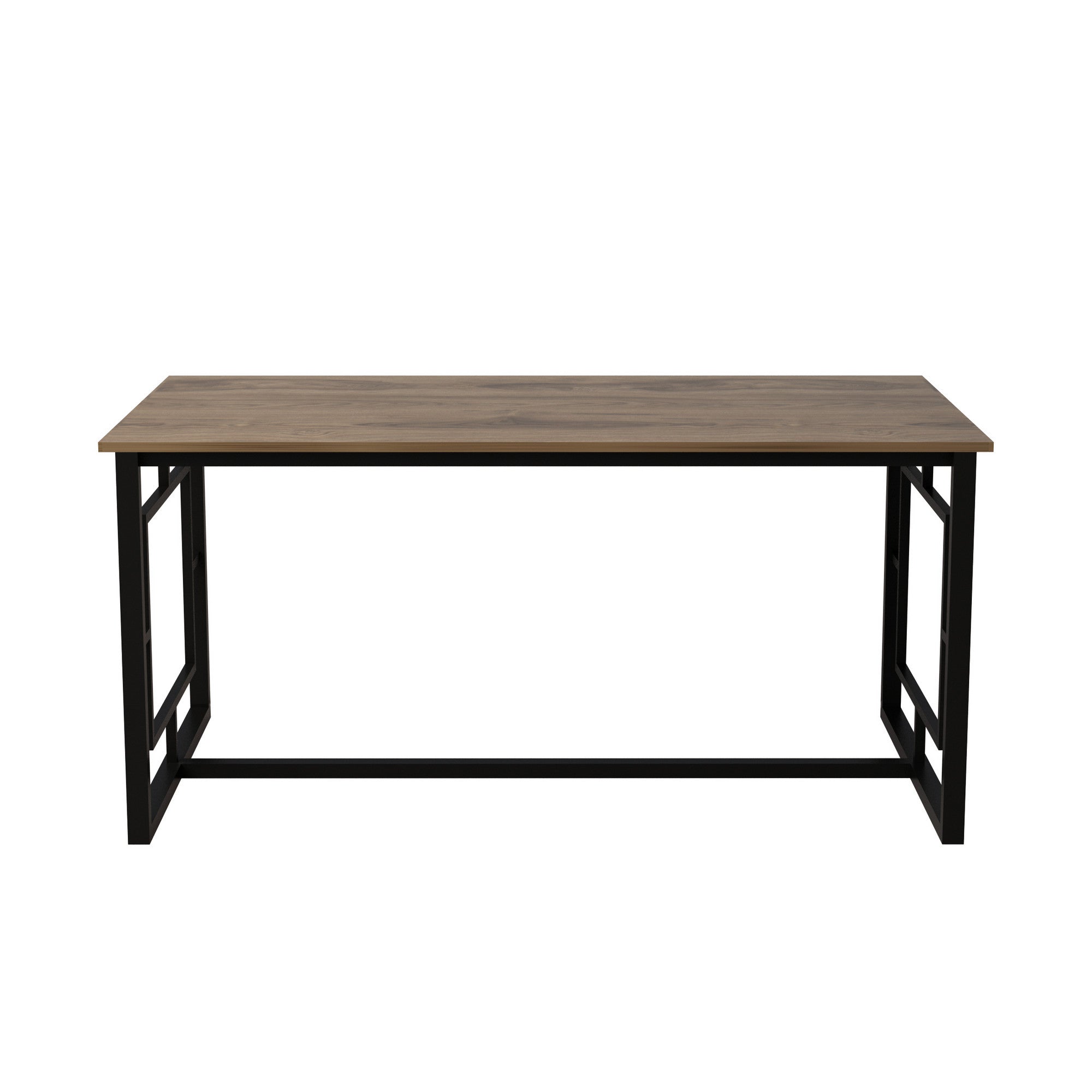Mesa de Jantar Moderna, Nogueira e Preto, 160 x 90 x 76 cm | Painel de Partículas 100% Revestido em Melamina, 18 mm de Espessura, Estrutura de Metal Resistente | Design Industrial Multiuso