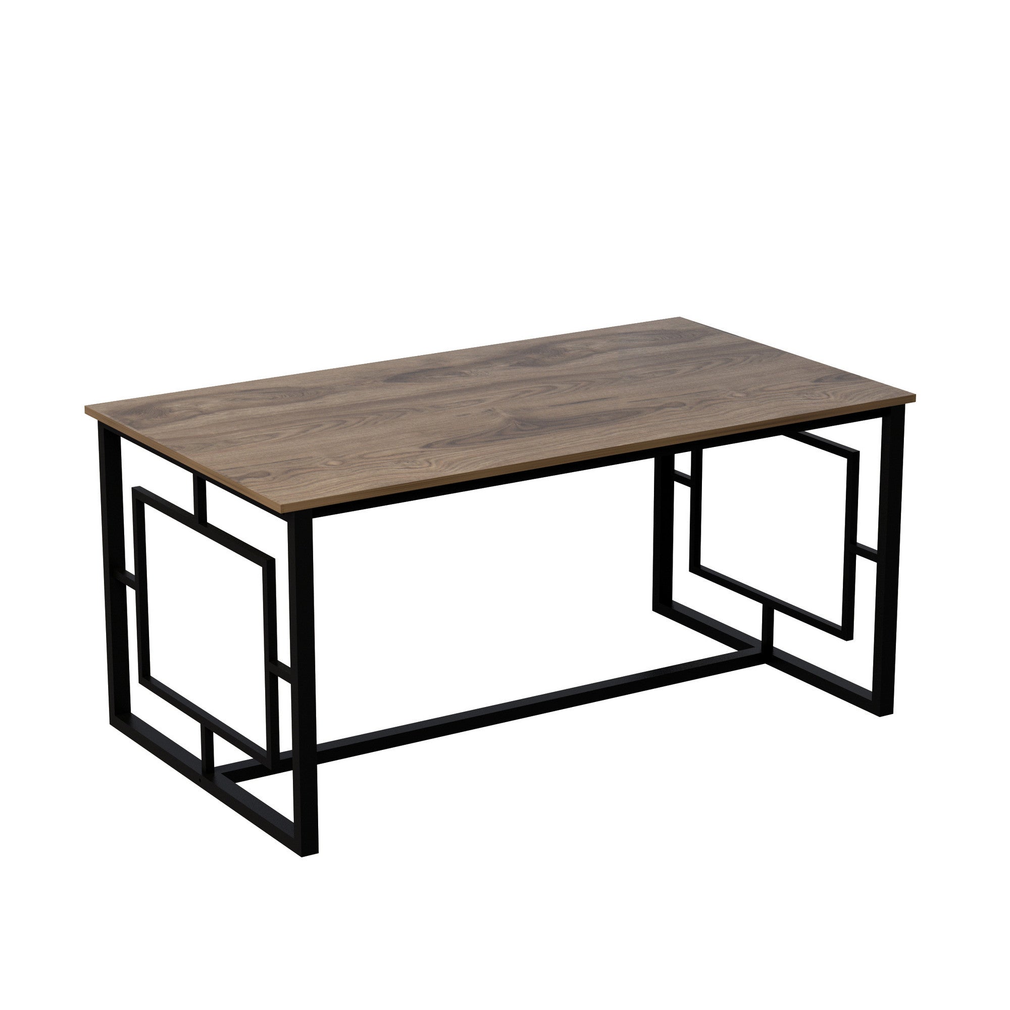 Mesa de Jantar Moderna, Nogueira e Preto, 160 x 90 x 76 cm | Painel de Partículas 100% Revestido em Melamina, 18 mm de Espessura, Estrutura de Metal Resistente | Design Industrial Multiuso