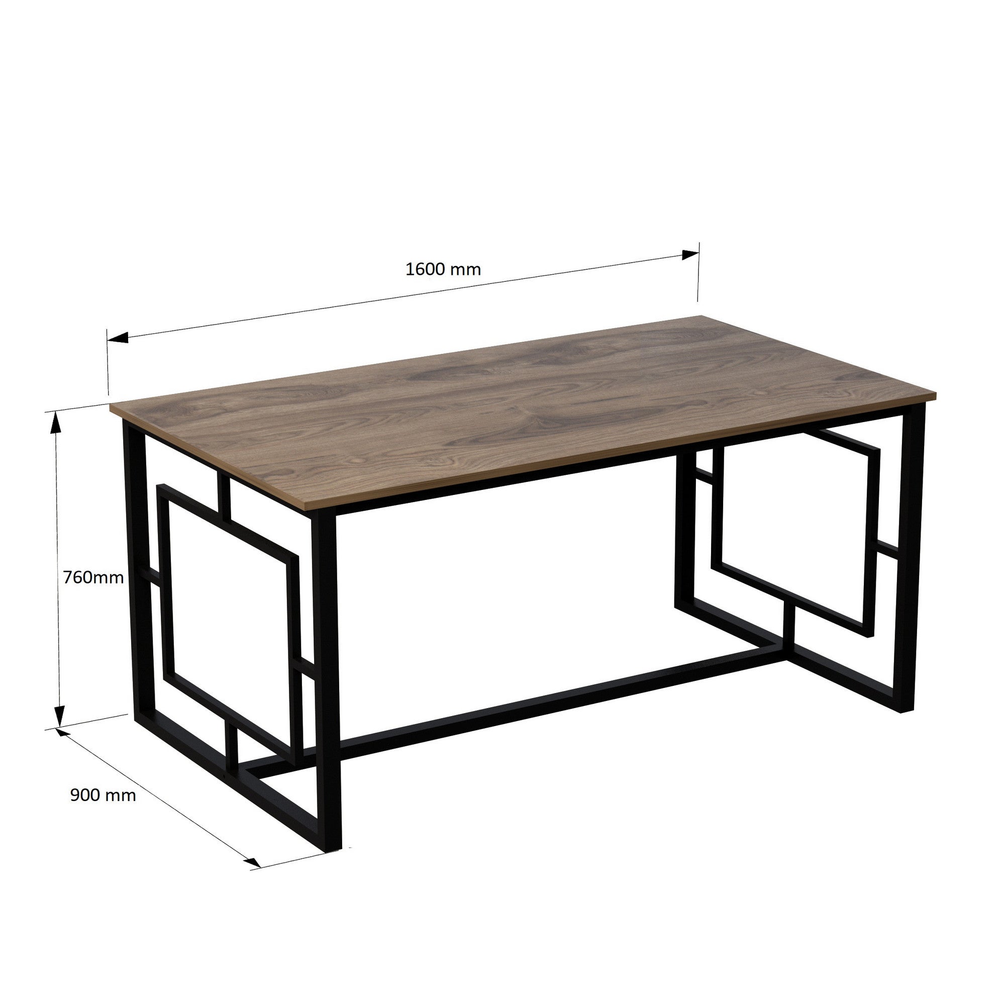 Mesa de Jantar Moderna, Nogueira e Preto, 160 x 90 x 76 cm | Painel de Partículas 100% Revestido em Melamina, 18 mm de Espessura, Estrutura de Metal Resistente | Design Industrial Multiuso