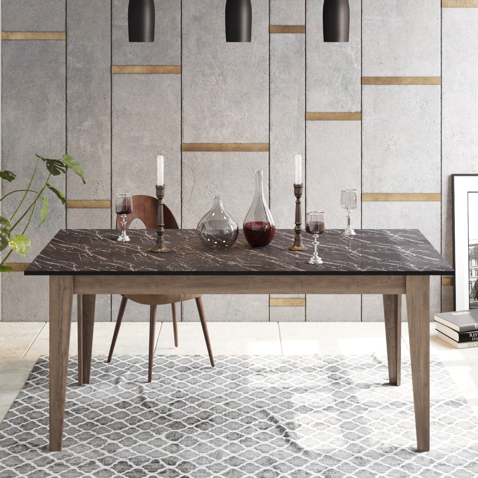 Mesa de Jantar Moderna Multiuso, Nogueira e Preto, 180 x 90 x 76,8 cm | Painel de Partículas 100% Revestido em Melamina, 18 mm de Espessura | Design Elegante e Funcional