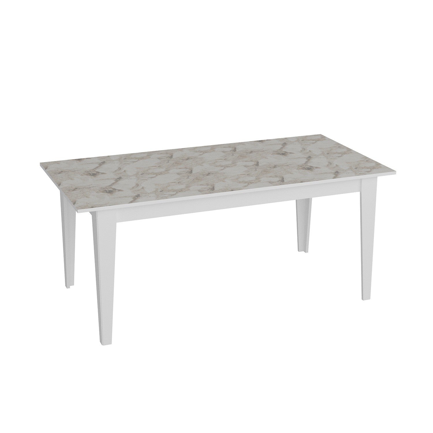 Mesa de Jantar Moderna com Padrão de Mármore, 180 x 90 x 76,8 cm | Painel de Partículas 100% Revestido com Melamina, 18 mm de Espessura | Design Branco Elegante para Uso Multiuso